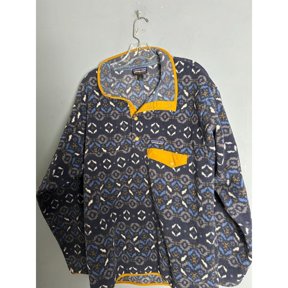 Patagonia Synchilla Fleece Pullover Mens L Blue Aztec Shepherds Knit Snap-T